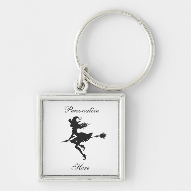 Witch Riding Broom Halloween Thunder_Cove Key Ring (Front)