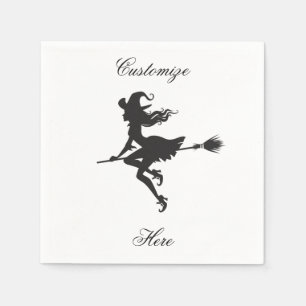 Witch Riding Broom Halloween Thunder_Cove Napkin