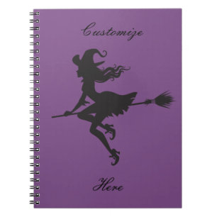 Witch Riding Broom Halloween Thunder_Cove Notebook