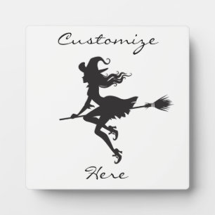 Witch Riding Broom Halloween Thunder_Cove Plaque