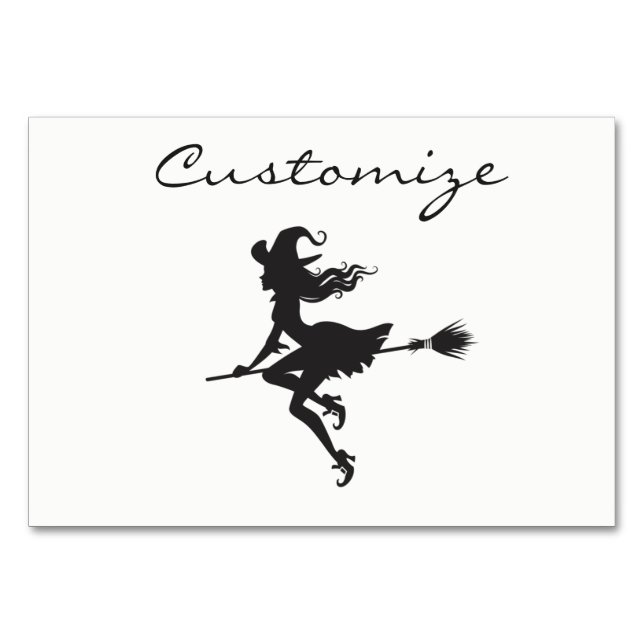 Witch Riding Broom Halloween Thunder_Cove Table Number (Front)