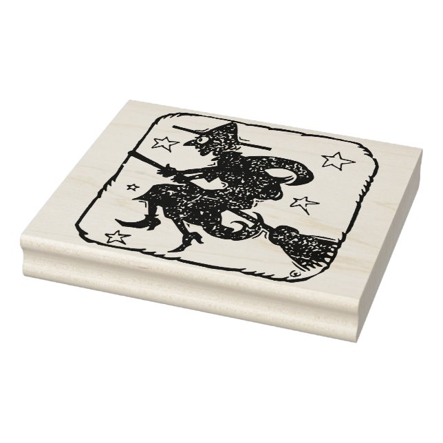 Witch riding broom illustration art stamp (Stamp)