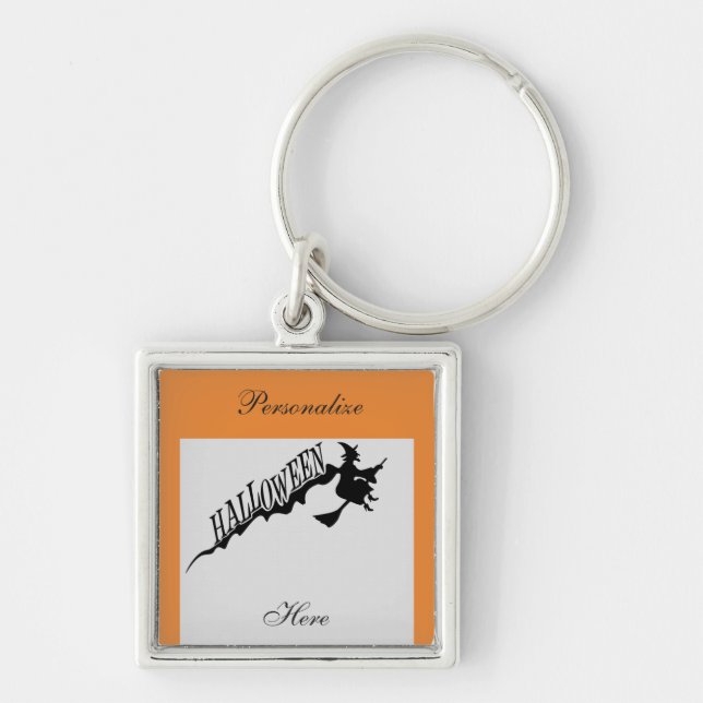 Witch Riding Broom Thunder_Cove Halloween Key Ring (Front)