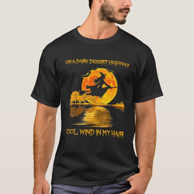 Witch Riding Brooms On A Dark Desert Highways Cat T-Shirt (Front)