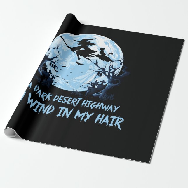 Witch Riding Brooms On A Dark Desert Highways Wrapping Paper (Unrolled)