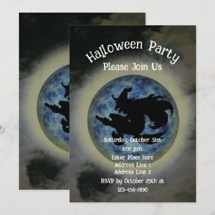 Witch Riding Broomstick Halloween  Invitation