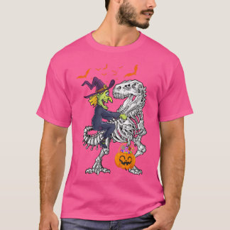 Witch Riding Dinosaur Halloween Pumpkin Bat 6727 T-Shirt