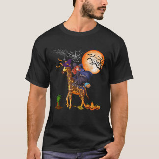 Witch Riding Giraffe Funny Halloween Horror Carved T-Shirt