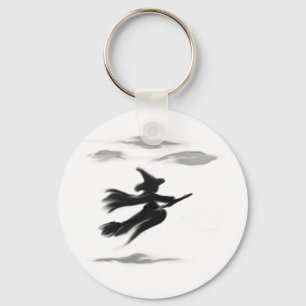 Witch Riding Her Broom Painted Design Key Ring