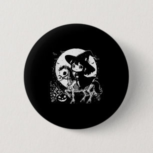 Witch Riding Horse Skeleton Cute Spooky Halloween  6 Cm Round Badge