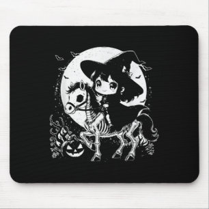 Witch Riding Horse Skeleton Cute Spooky Halloween Mouse Mat