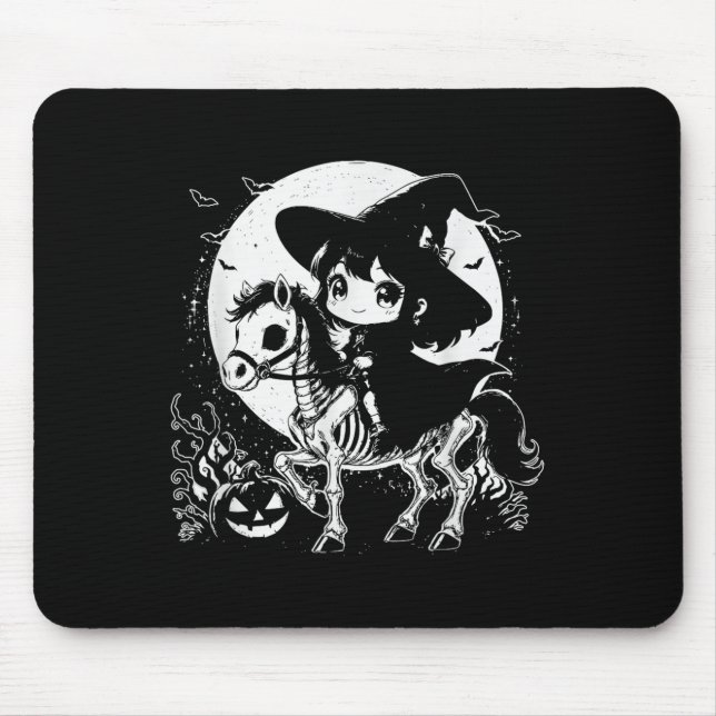 Witch Riding Horse Skeleton Cute Spooky Halloween  Mouse Mat (Front)