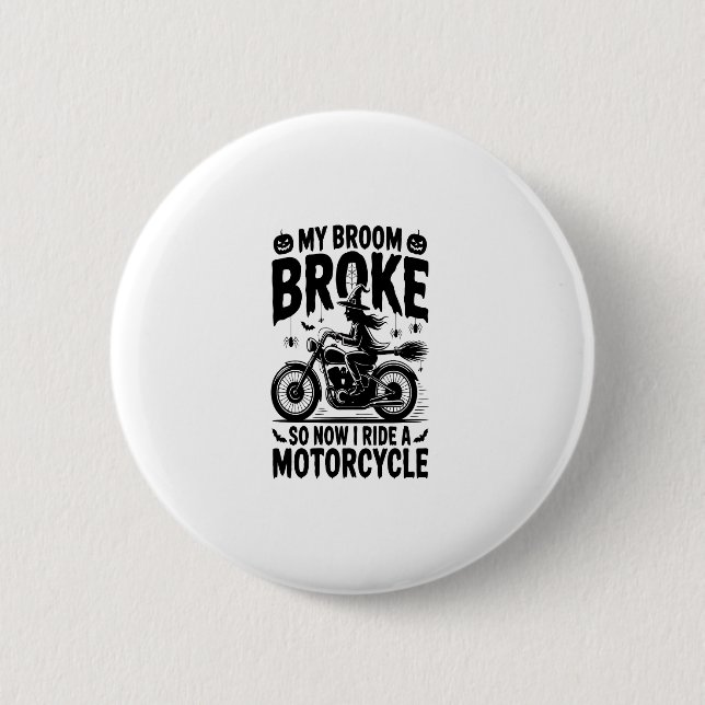 Witch Riding Motorcycle Halloween 6 Cm Round Badge (Front)
