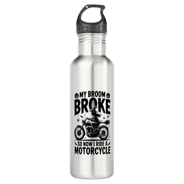 Witch Riding Motorcycle Halloween 710 Ml Water Bottle (Front)