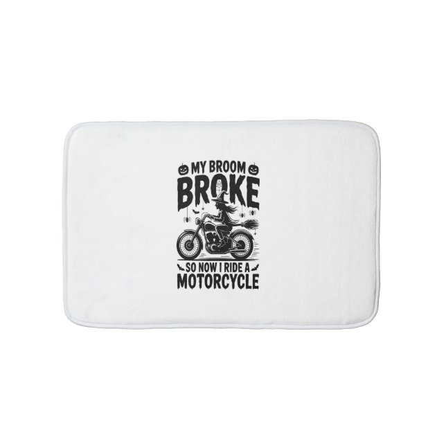 Witch Riding Motorcycle Halloween Bath Mat (Front)