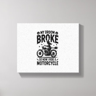 Witch Riding Motorcycle Halloween Canvas Print