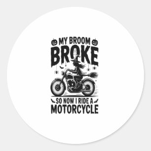 Witch Riding Motorcycle Halloween Classic Round Sticker