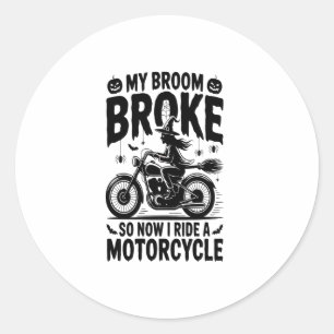 Witch Riding Motorcycle Halloween Classic Round Sticker