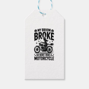 Witch Riding Motorcycle Halloween Gift Tags