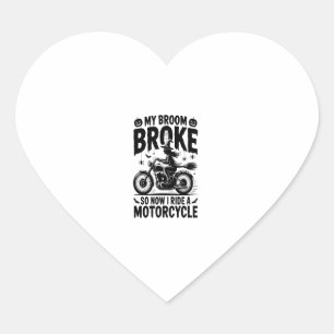 Witch Riding Motorcycle Halloween Heart Sticker