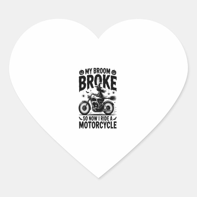 Witch Riding Motorcycle Halloween Heart Sticker (Front)