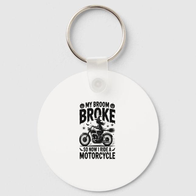 Witch Riding Motorcycle Halloween Key Ring (Front)
