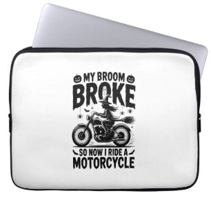 Witch Riding Motorcycle Halloween Laptop Sleeve