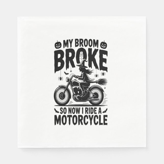 Witch Riding Motorcycle Halloween Napkin (Front)
