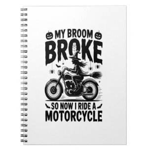 Witch Riding Motorcycle Halloween Notebook