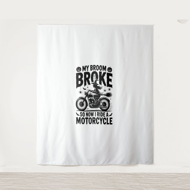 Witch Riding Motorcycle Halloween Tapestry (Front)