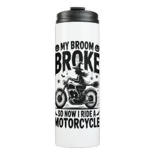 Witch Riding Motorcycle Halloween Thermal Tumbler