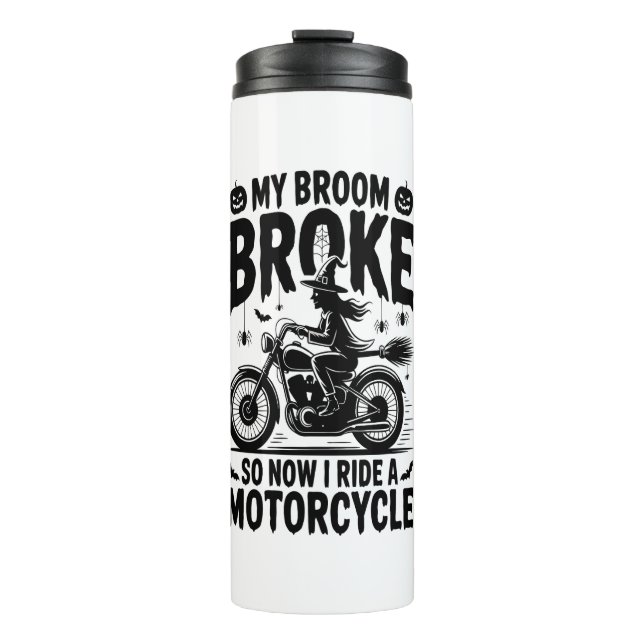 Witch Riding Motorcycle Halloween Thermal Tumbler (Front)