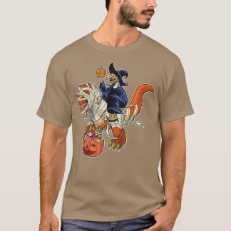 Witch Riding Mummy Dinosaur T rex Halloween Funny  T-Shirt