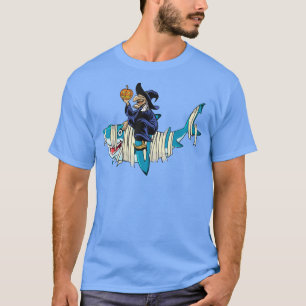 Witch Riding Mummy Shark Halloween Funny Witch Sha T-Shirt