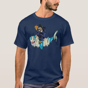 Witch Riding Mummy Shark Halloween Funny Witch Sha T-Shirt