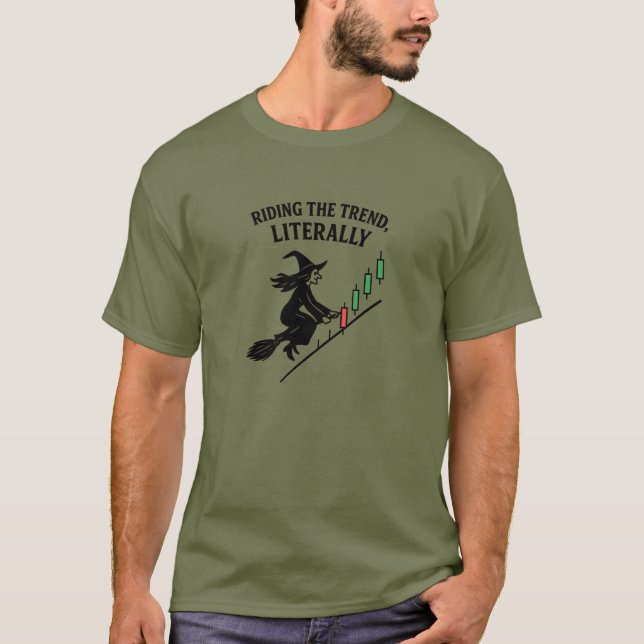 Witch Riding the Trend Candlestick Trader T-Shirt (Front)