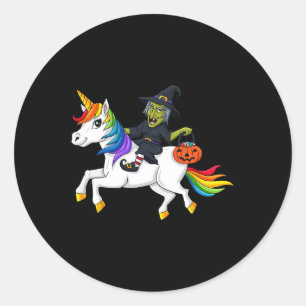 Witch Riding Unicorn Fun Halloween Girls Kids  Classic Round Sticker