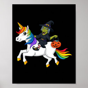 Witch Riding Unicorn Fun Halloween Girls Kids Poster