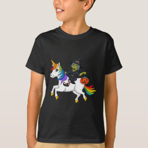 Witch Riding Unicorn Fun Halloween Girls Kids  T-Shirt