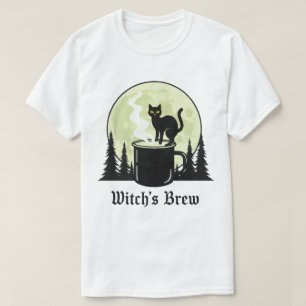 Witch’s Brew Black Cat Coffee Moon Design T-Shirt