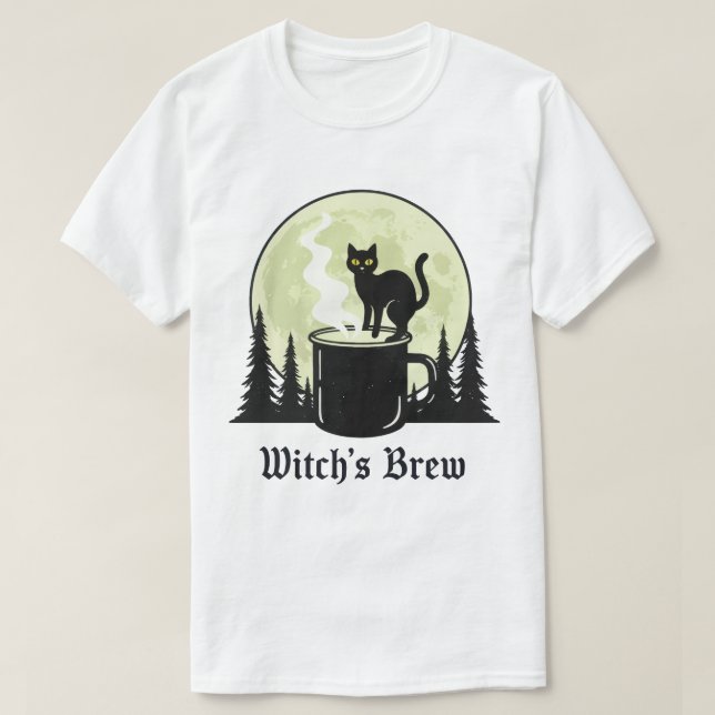 Witch’s Brew Black Cat Coffee Moon Design T-Shirt (Design Front)