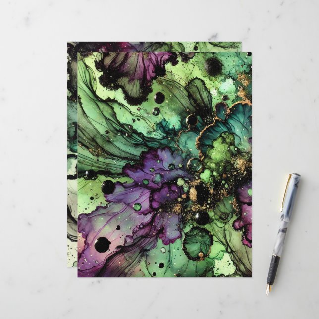 Witch’s Brew Halloween Alcohol Ink Scrapbook (Front/Back In Situ)