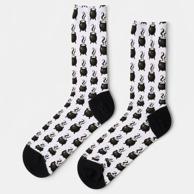 Witch’s Brew – Minimalist Halloween Cauldron on  Socks (Left)