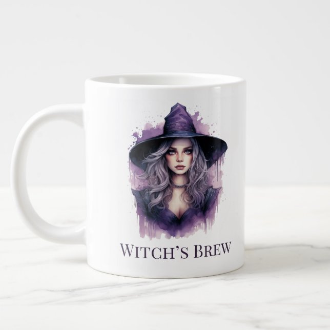 Witch’s Brew – Purple Witch Art Halloween  Large Coffee Mug (Left)