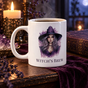 Witch’s Brew – Purple Witch Art Halloween Large Coffee Mug