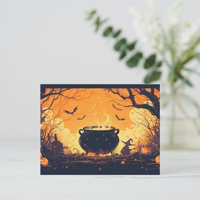 Witch’s Cauldron in the Pumpkin Field Holiday Postcard (Standing Front)