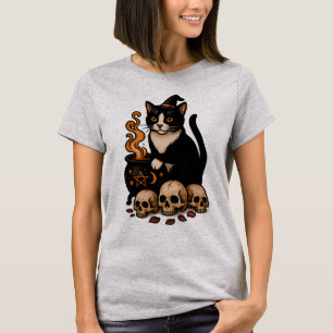Witch’s Familiar – Tuxedo Cat and Cauldron T-Shirt
