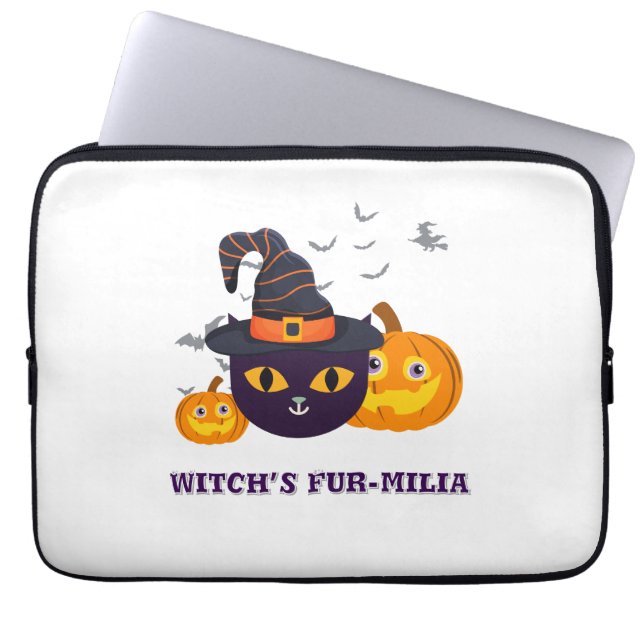 Witch’s Fur-miliar Halloween Laptop Sleeve (Front)