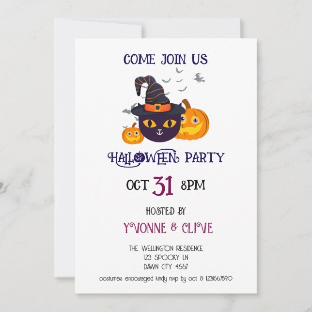 Witch’s Fur-miliar Halloween Party Invitation (Front)