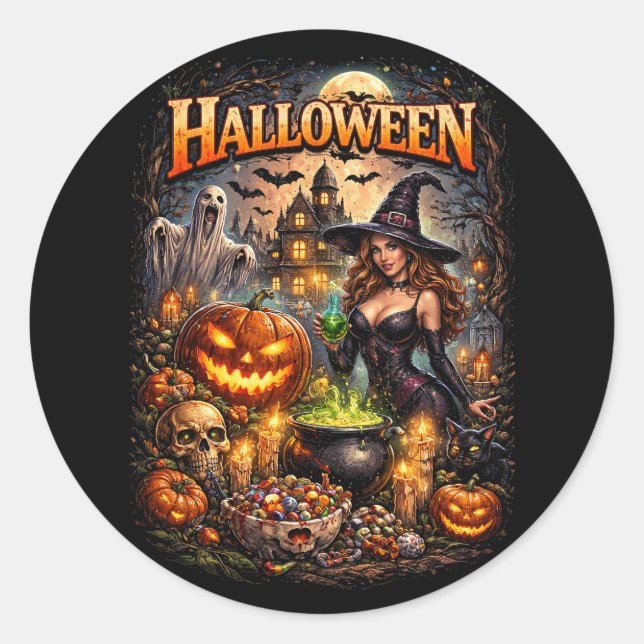 Witch’s Night Feast Classic Round Sticker (Front)